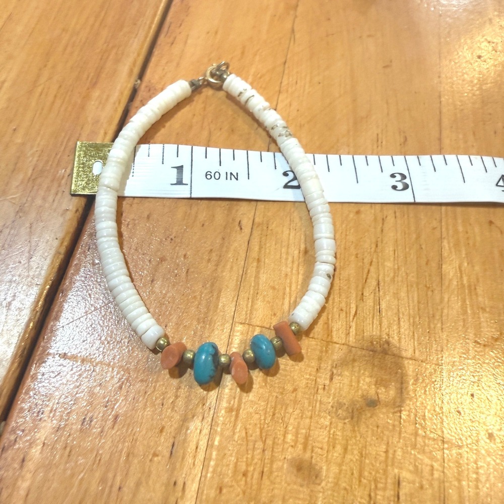 Vtg Heishi Shell Bracelet Turquoise Terracotta Beaded Southwestern Boho 7.25"